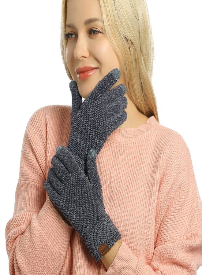 ViGrace Winter Touchscreen Gloves for Women Chenille Warm Cable Knit with 3 Touch Screen Fingers Texting Driving Elastic Cuff Thermal Glove(Dark Gray,Large) - Image 2